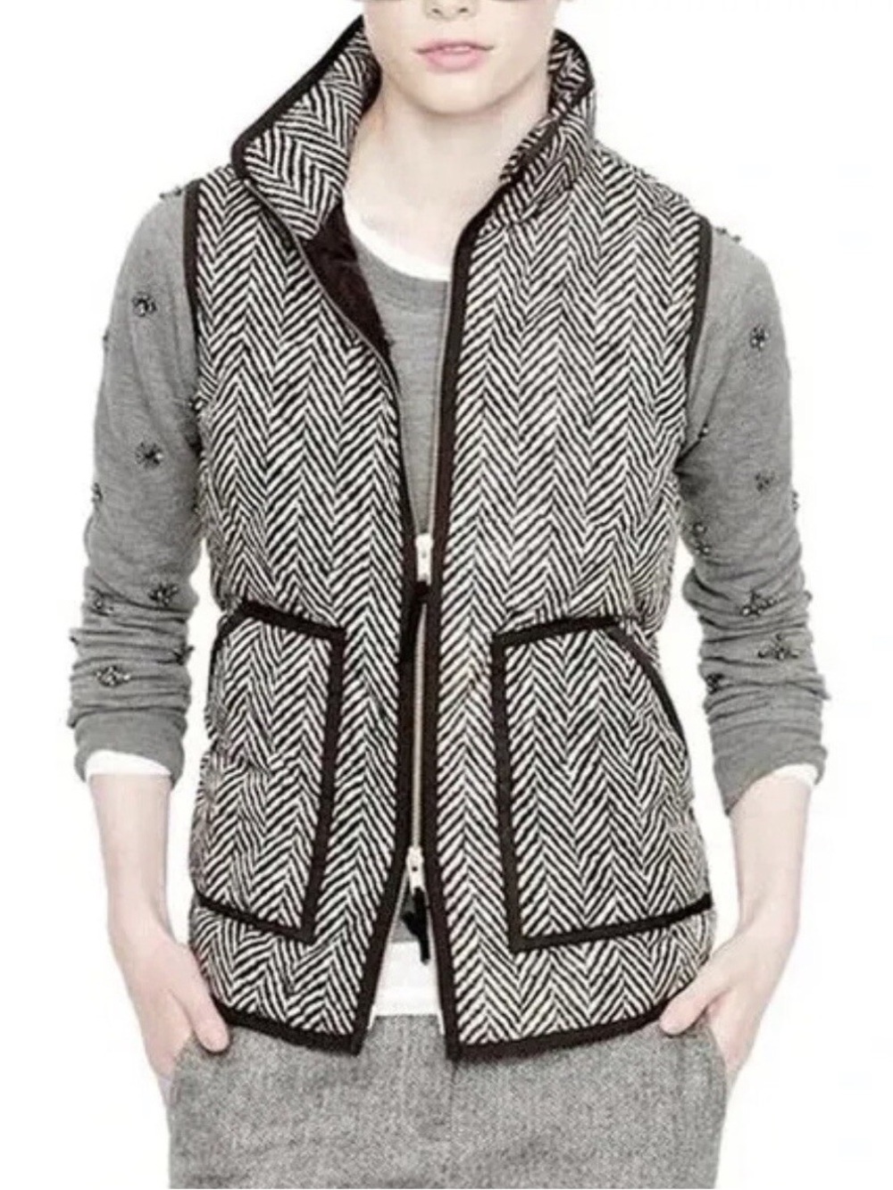 J. Crew Herringbone Quilted Puffer Vest- Size XL Womens